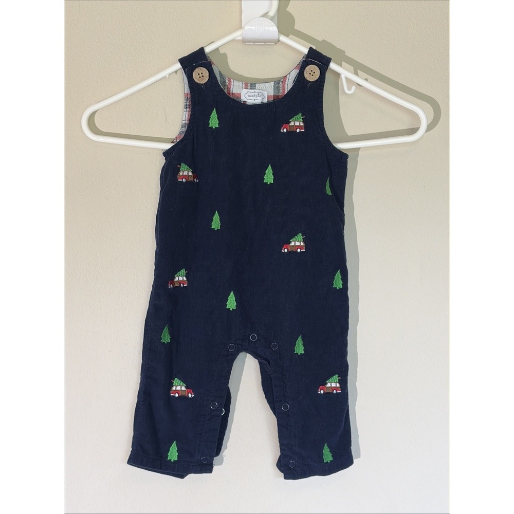 Mudpie Blue Corduroy Embroidered Christmas Tree Holiday 1pc Outfit‎ Infant 3-6M